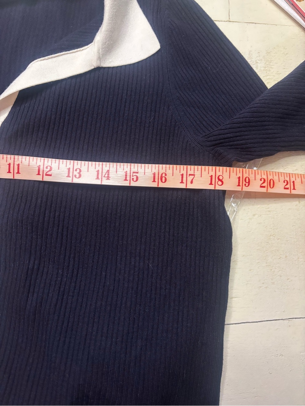 Talbots Collared Cardigan Ribbed Size Large Dark Navy Button Up Preppy Nautical - Picture 3 of 8